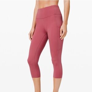 Women Lululemon Fast Free Crop 19" Cool Non-Reflective Cherry Tint  Size 6